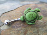 Howlite Stone Turtle Belly Ring (Green)