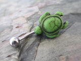 Howlite Stone Turtle Belly Ring (Green)