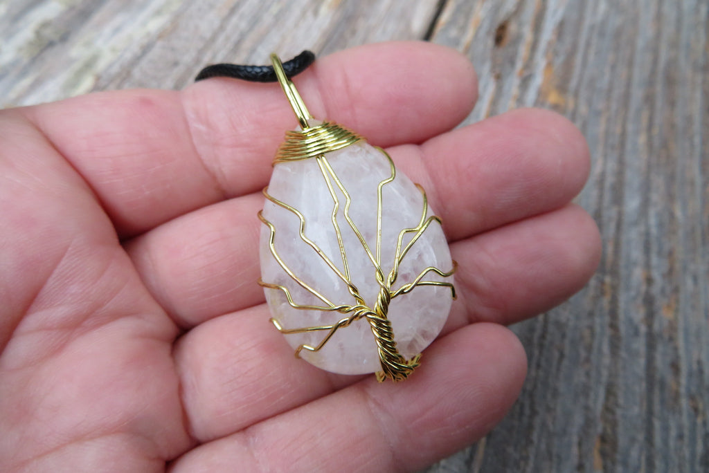 Tree of Life Crystal Necklace  Wire Wrapped Stone Tree Necklace