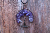 Large Tree of Life Stone Chip Copper Tone Necklace (Amethyst)