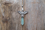 Stone Skull Angel Wings Pendant (Green Aventurine)