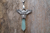Stone Skull Angel Wings Pendant (Green Aventurine)