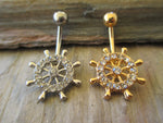 Nautical Yacht Wheel CZ Belly Ring (Silver)