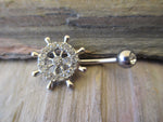 Nautical Yacht Wheel CZ Belly Ring (Silver)