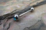 Steel Opalite Tongue Ring (Blue)