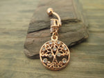 Tree of Life CZ Dangle Belly Ring (Rose Gold)