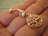Tree of Life CZ Dangle Belly Ring (Rose Gold)