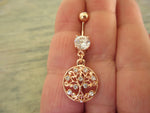 Tree of Life CZ Dangle Belly Ring (Rose Gold)