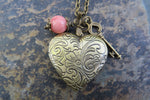 October Natural Stone Birthstone Heart Locket (Pink Tourmaline)