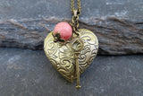 October Natural Stone Birthstone Heart Locket (Pink Tourmaline)