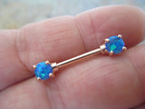 Pronged Blue Fire Opal Nipple Rings (Gold)