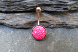 Rose Gold Hot Pink Faux Druzy Belly Ring