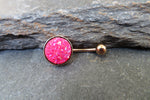 Rose Gold Hot Pink Faux Druzy Belly Ring