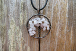 Tree of Life Stone Chip Copper Tone Necklace (Rose Quartz)