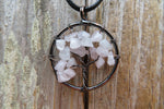 Tree of Life Stone Chip Copper Tone Necklace (Rose Quartz)