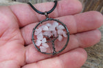 Tree of Life Stone Chip Copper Tone Necklace (Rose Quartz)
