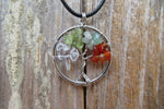 Tree of Life Stone Chip Silver Tone Necklace (Multi-Stone)