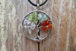 Tree of Life Stone Chip Silver Tone Necklace (Multi-Stone)