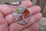 Tree of Life Stone Chip Silver Tone Necklace (Multi-Stone)
