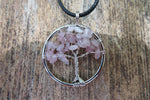 Tree of Life Stone Chip Silver Tone Necklace (Rose Quartz)