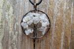 Tree of Life Stone Chip Copper Tone Necklace (Clear Quartz)
