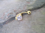 Heart Crystal Zirconia Belly Ring (Gold)