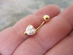 Heart Crystal Zirconia Belly Ring (Gold)