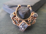 Princess Cut Gem Faux Septum Ring (Rose Gold)