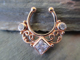 Princess Cut Gem Faux Septum Ring (Rose Gold)