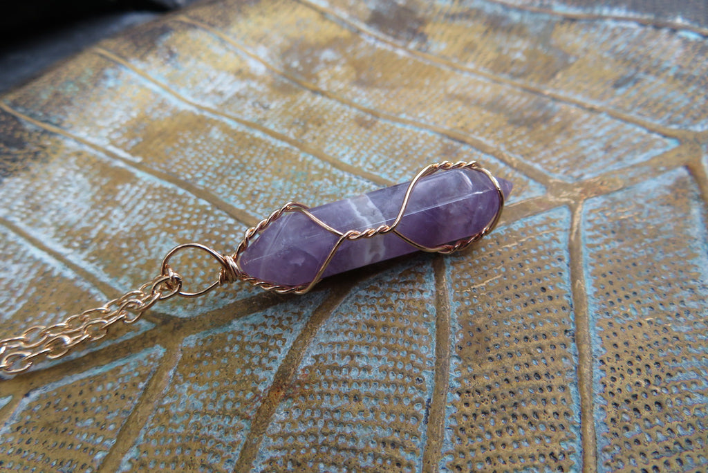 Amethyst Heart Wire Wrapped Pendant