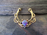 Opal Goddess Gold Tone Faux Septum Ring (Pink)