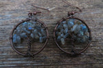 Tree of Life Stone Chip Copper Tone Earrings (Labradorite)