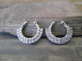 Double Row Crystals Silver Faux Septum Ring (Aurora Borealis)