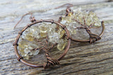 Tree of Life Stone Chip Copper Earrings (Citrine)