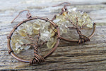 Tree of Life Stone Chip Copper Tone Earrings (Citrine)