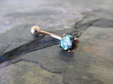 Rose Gold IP Faux Opal Glitter Belly Ring (Blue)