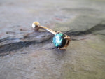 Rose Gold IP Faux Opal Glitter Belly Ring (Blue)