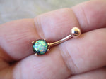 Rose Gold IP Faux Opal Glitter Belly Ring (Blue)