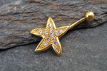 Gold Starfish Rhinestone Belly Ring