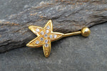 Gold Starfish Rhinestone Belly Ring