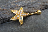 Gold Starfish Rhinestone Belly Ring