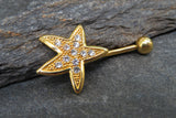 Gold Starfish Rhinestone Belly Ring