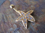 Gold Starfish Rhinestone Belly Ring