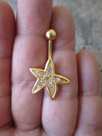 Gold Starfish Rhinestone Belly Ring