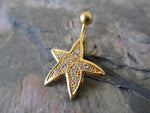 Gold Starfish Rhinestone Belly Ring