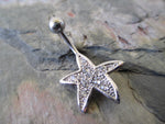 Gold Starfish Rhinestone Belly Ring