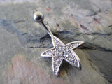 Gold Starfish Rhinestone Belly Ring