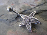 Gold Starfish Rhinestone Belly Ring