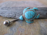 Howlite Stone Turtle Belly Ring (Turquoise)