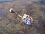 Gold Dolphin Heart Gem Crystal Belly Ring